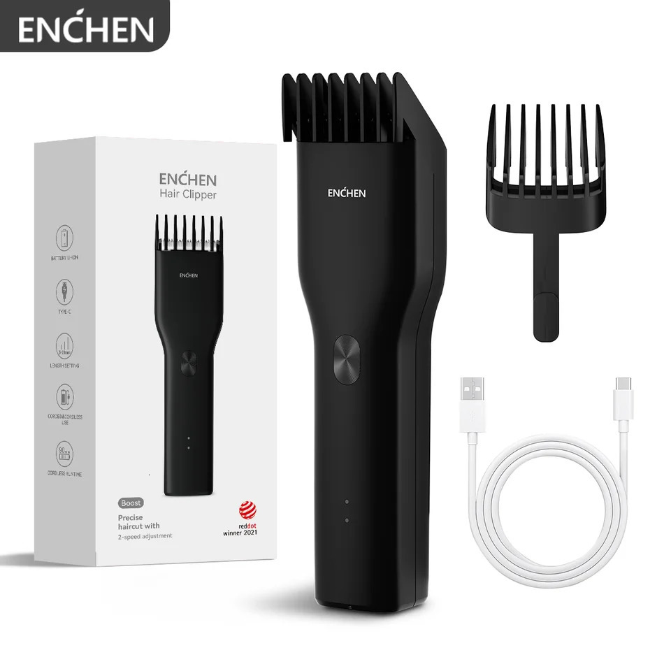 ENCHEN BoostB Hair Trimmer For Men Kids Cordless USB Rechargeable Electric Hair Clipper Cutter Machine With Adjustable Comb 251029