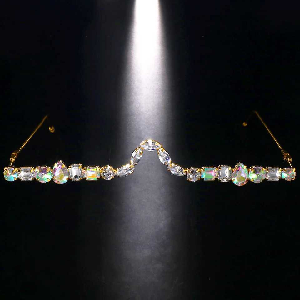 Rave Geometric Rhinestone Eyeglasses Frames Face Decoration for Women 2023 Luxury Designer Crystal Face Jewelry Frames No LensesW251029