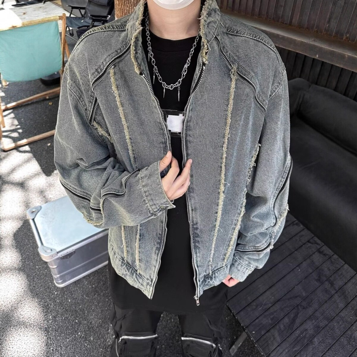American Style Designer Jacket Deconstructed Frayed Washed Denim Jacket For Men Spring And Autumn Trendy Brand Vintage Design Cool And Handsome Couple