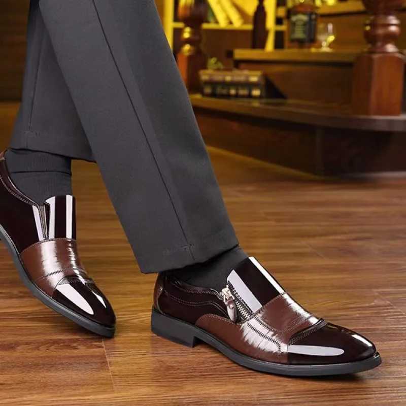 2025Mens Leather Shoes Sharp Pointed Outdoor Anti Slip Flat Fashion Business Zipper Footwear Casual Comfort Male Shoes Z251029