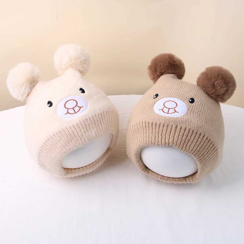 Pompom Baby Ear Protection Cap Cute Bear Kids Hooded Beanies 636Month Winter Warm Woolen Knitted Hat Children Neck Collar Scarf251028