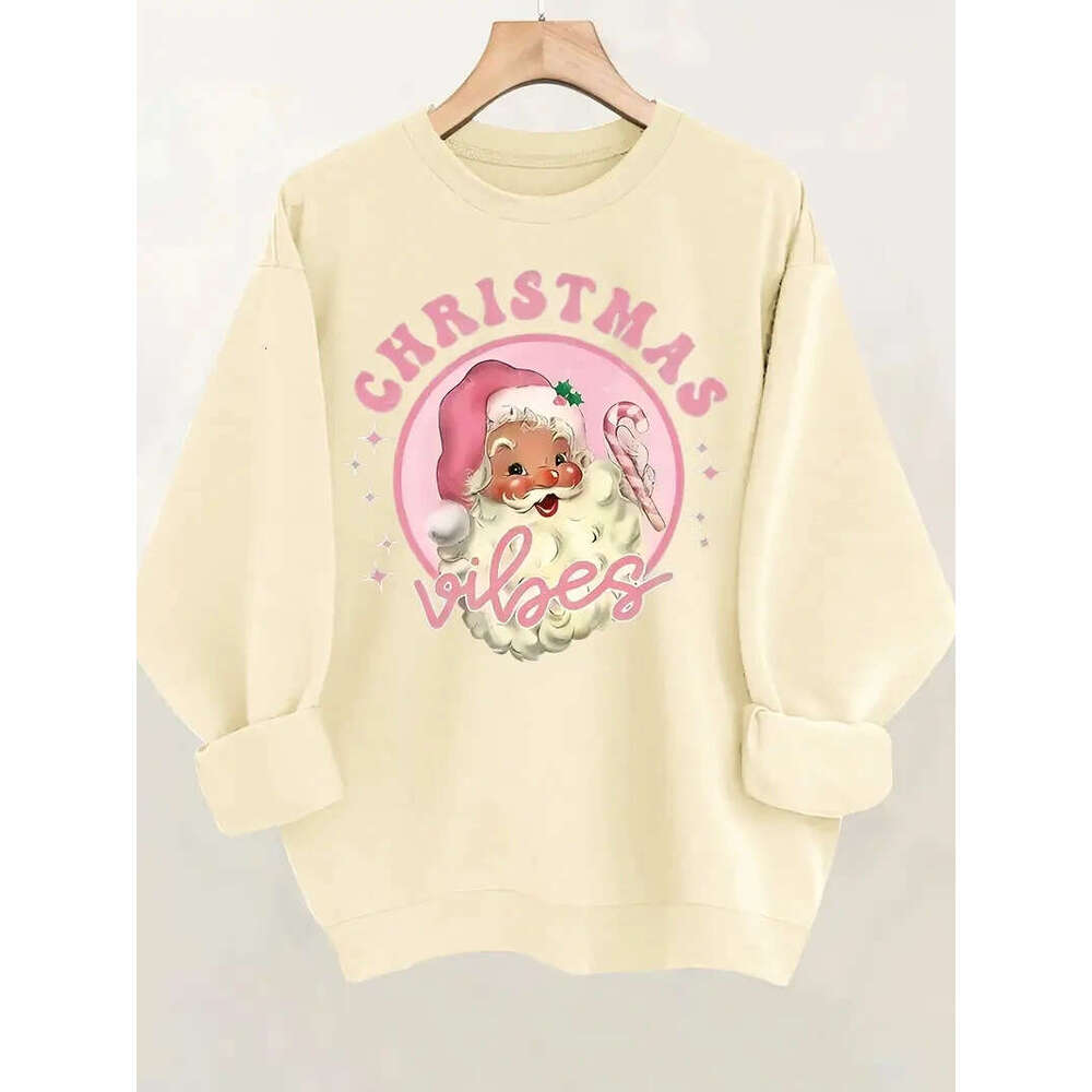 Christmas Gingerbread Printed Hoodie Autumn and Winter Women's Round Neck Top Long Sleeved Pullover Casual Clothing
