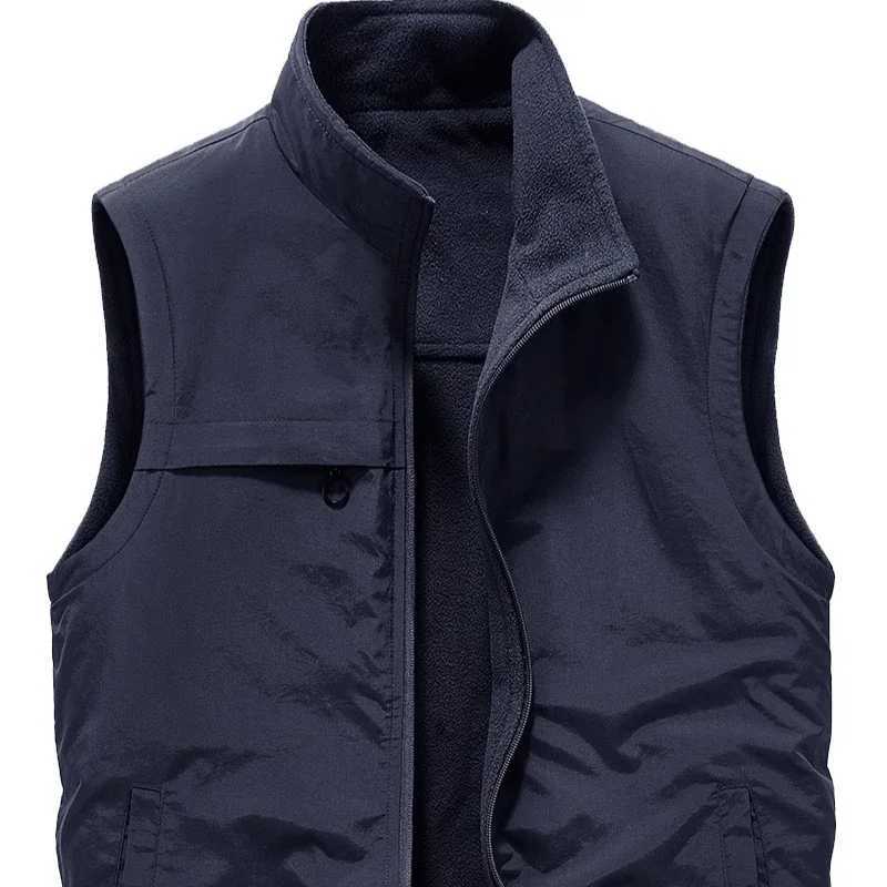 Mens Fleece Lined Vest Autumn Outdoor Thick Warm Fishing Vests Multi Pocket Industrial Workwear Vest Simple Casual Vest Jacket W251029