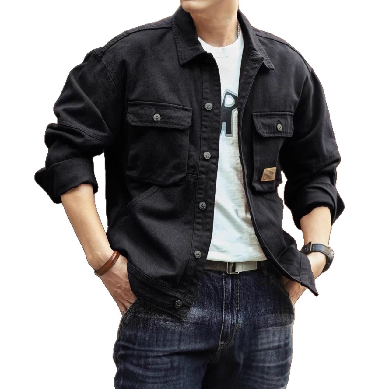 Spring And Autumn American Style Washed Designer Jacket Denim Jacket For Men Stylish Loose Trendy Brand Workwear With Large Pockets