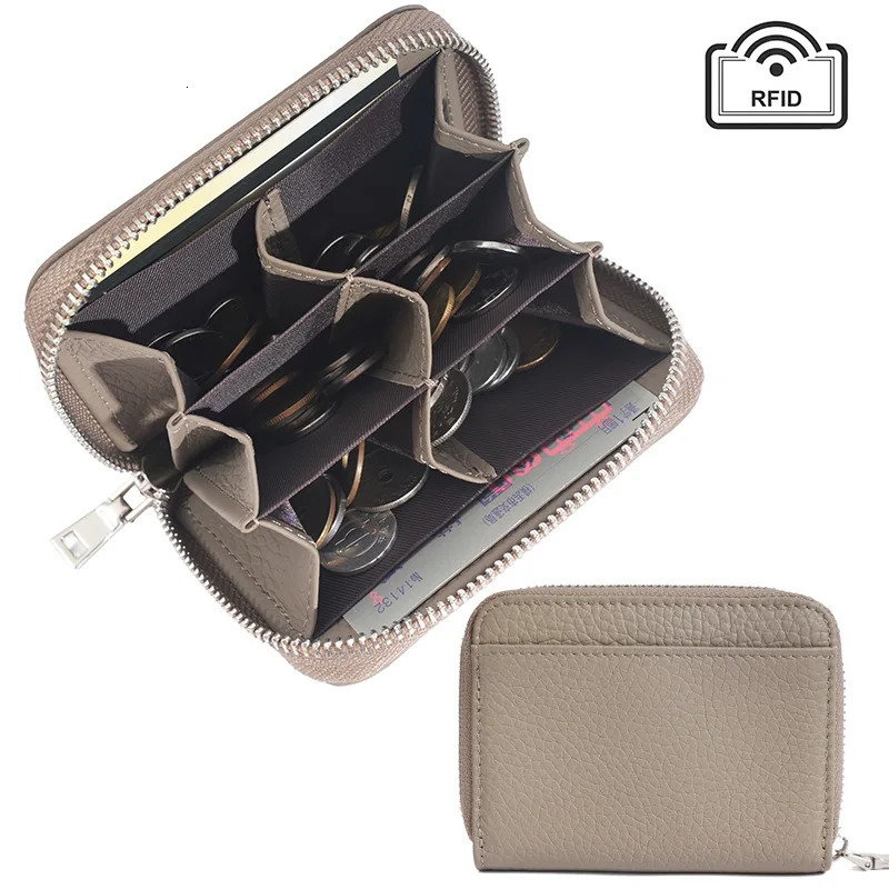 Coin Holder Genuine Leather Lychee Pattern Purse Rfid Blocking Wallet Japense Korean Genuine Leather Coin Purse For Security 251029