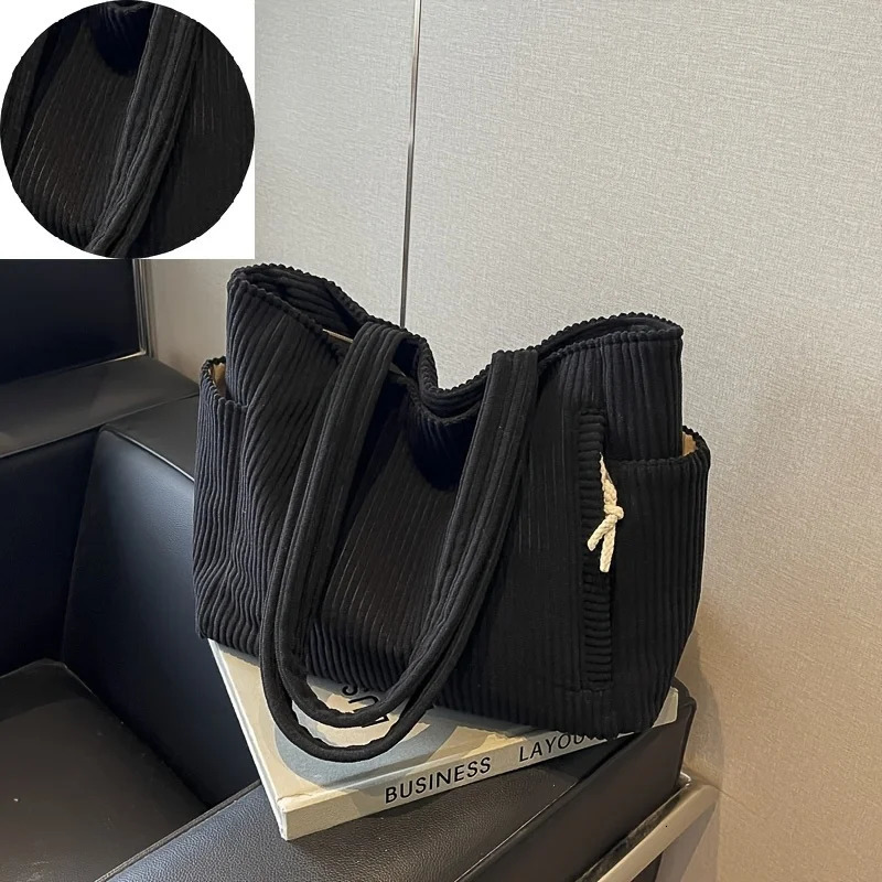 WomenS Corduroy Tote BagVersatile HandbagLarge CapacityMultiPocket Zipper Closure Polyester Lined Christmas Gift 251029