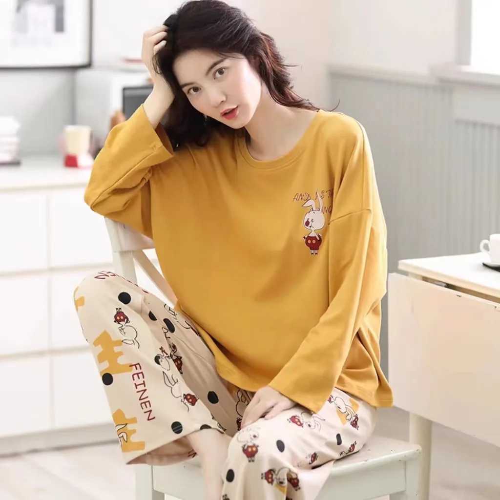 Womens TwoPiece New Pajamas Spring And Autumn Pajamas Homewear Womens Models LongSleeved Large Size Thin Homewear SuitT251029