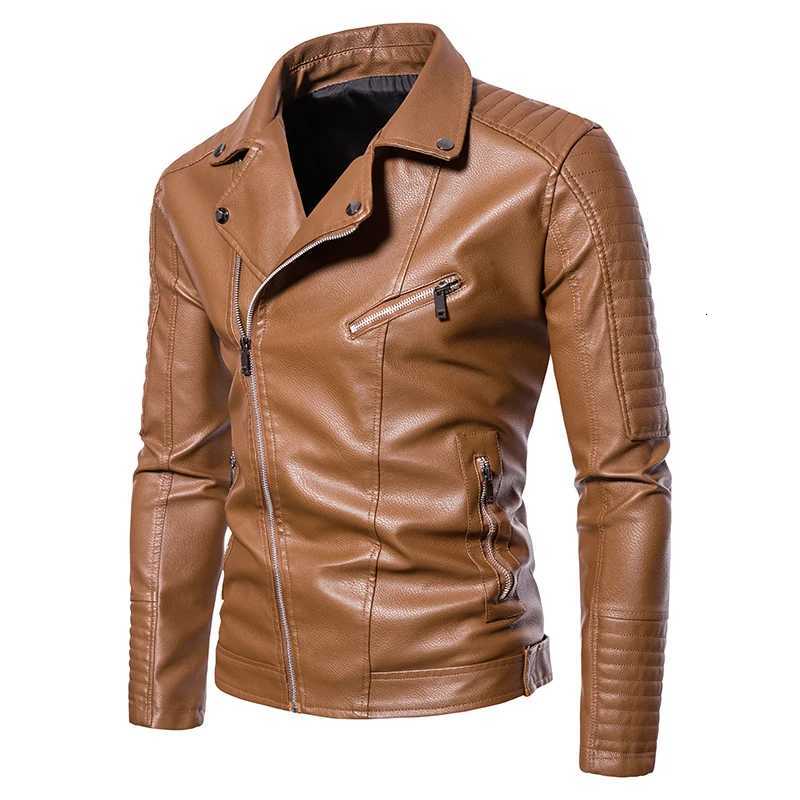 Men Oblique Zipper Motorcycle Jacket Steampunk Motorcycle PU Leahter Jakette Homme Vintage Men Street Windbreaker Biker OvercoatT251029