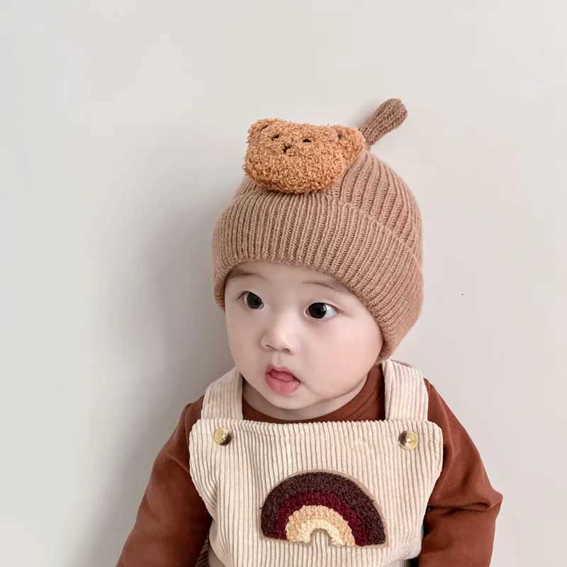 Cartoon Bear Baby Beanie Soft Woolen Toddler Knitted Hat Autumn Winter Warm Newborn Skullies Cap Solid Color Kids Crochet Bonnet251028