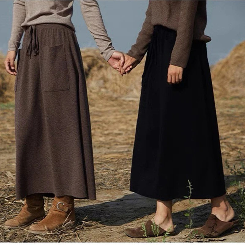 25 arrivals womens 100 wool skirts womens autumn and winter long loose and comfortable knit bottoming cashmere skirts 251028