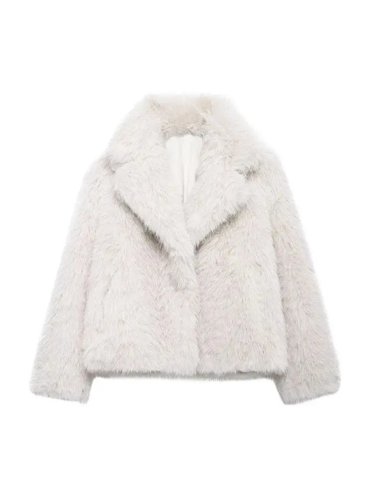 Womens Thick Warm Faux Fur Jacket Long Sleeve Coat Lapel Collar Female Outerwear Chic Tops Fashion 251029