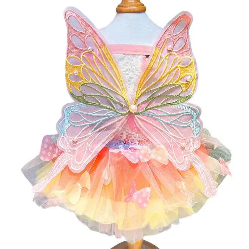Pet Princess Clothes Kitten Thin Skirt Dog Cat Rainbow Butterfly Puffy Dress Dogs Skirt Summer Dresses Pets Supplies 251029