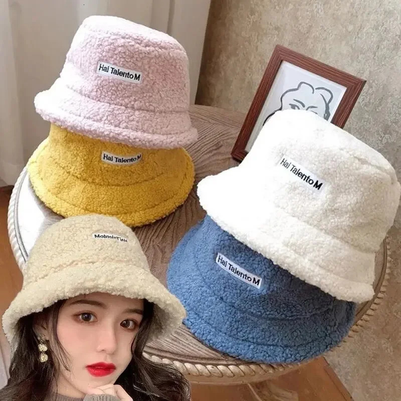 Womens Versatile Net Red Lamb Hair Fisherman Hat AutumnWinter Korean Fashion Hat 251029