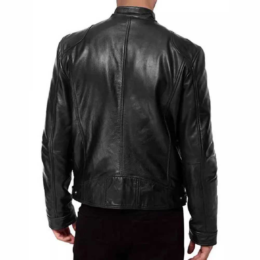 Men Leather Jacket PU Leather Stand Collar Suede Coats Spliced Stand Collar Cardigan Zipper Jackets Long Sleeve Moto BikeT251029