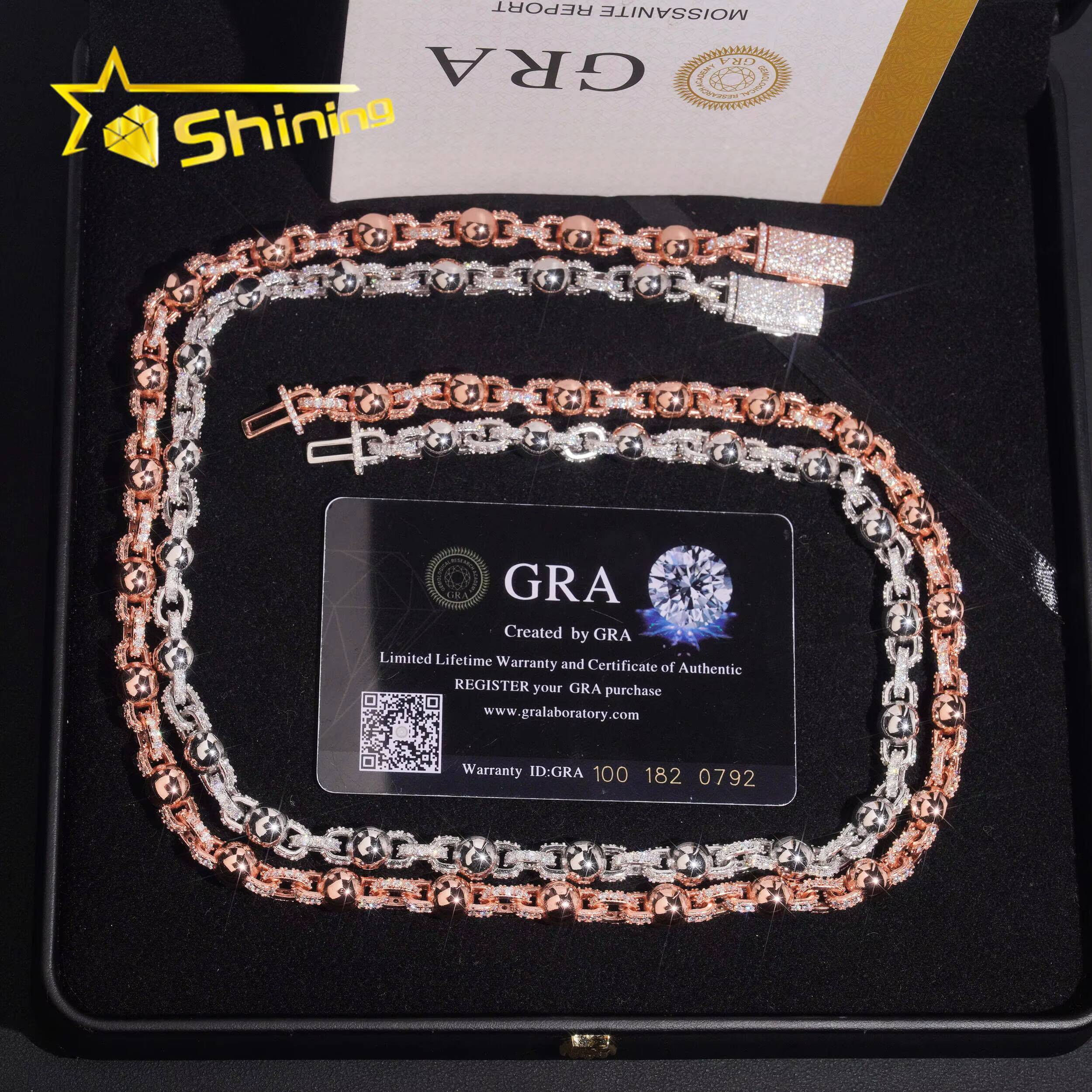 Popular 925 Sterling Silver 8mm Ball Chain Link Hip Hop Jewelry Men Women Iced Out Cuban Link Chain Moissanite Necklace