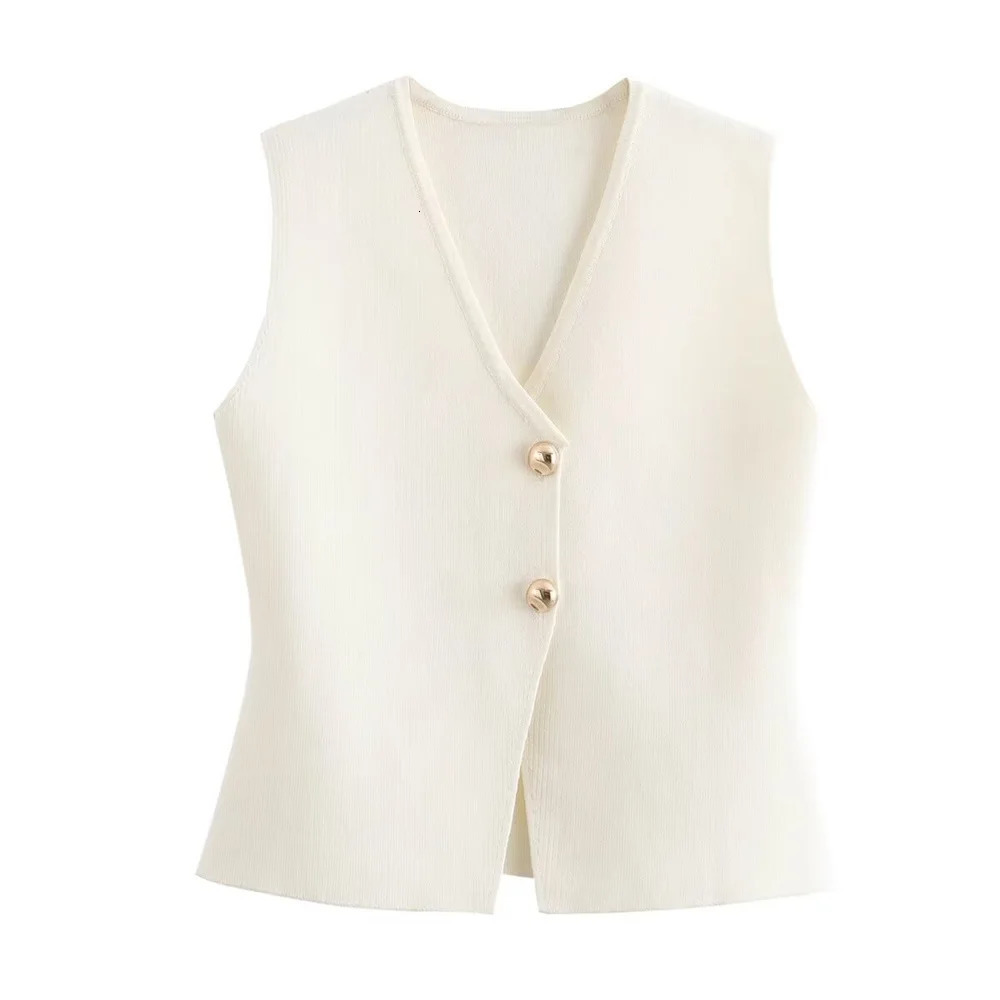 UNIZERA Summer Product Casual Womens Wear Simple and Fashionable Gold Button Knitted Tank Top 251029