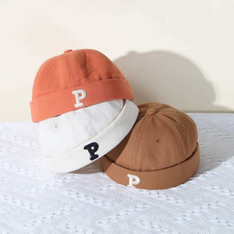 Letter Embroidered Baby Dome Brimless Hat Boys Girls Hip Hop Docker Cap Solid Fashion Children Melon Cap Vintage Kids Beanie 251028