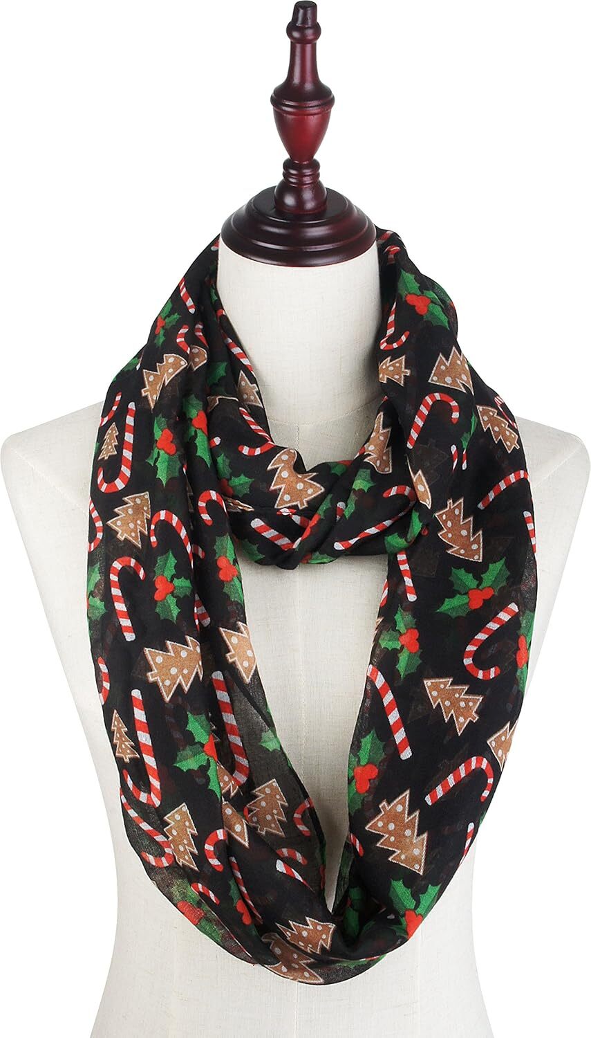 Custom Christmas Gift Wrapped Fall Winter Soft Lightweight Sheer Holiday Infinity Christmas Scarf for Women