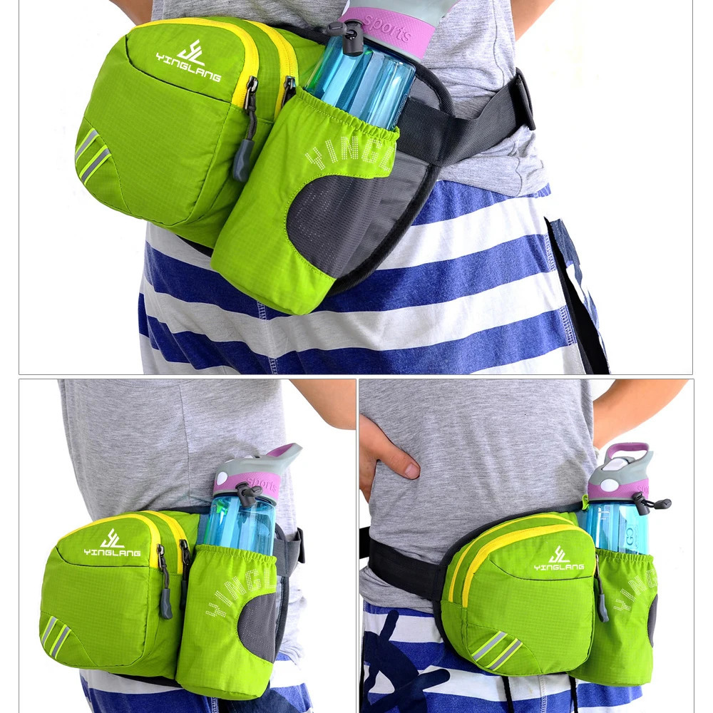 Waist Bag with Water Bottle Holder Hip Bum Bag Zipper Pocket for Running Cycling Traveling Walking Not Included Water Bottle 251021