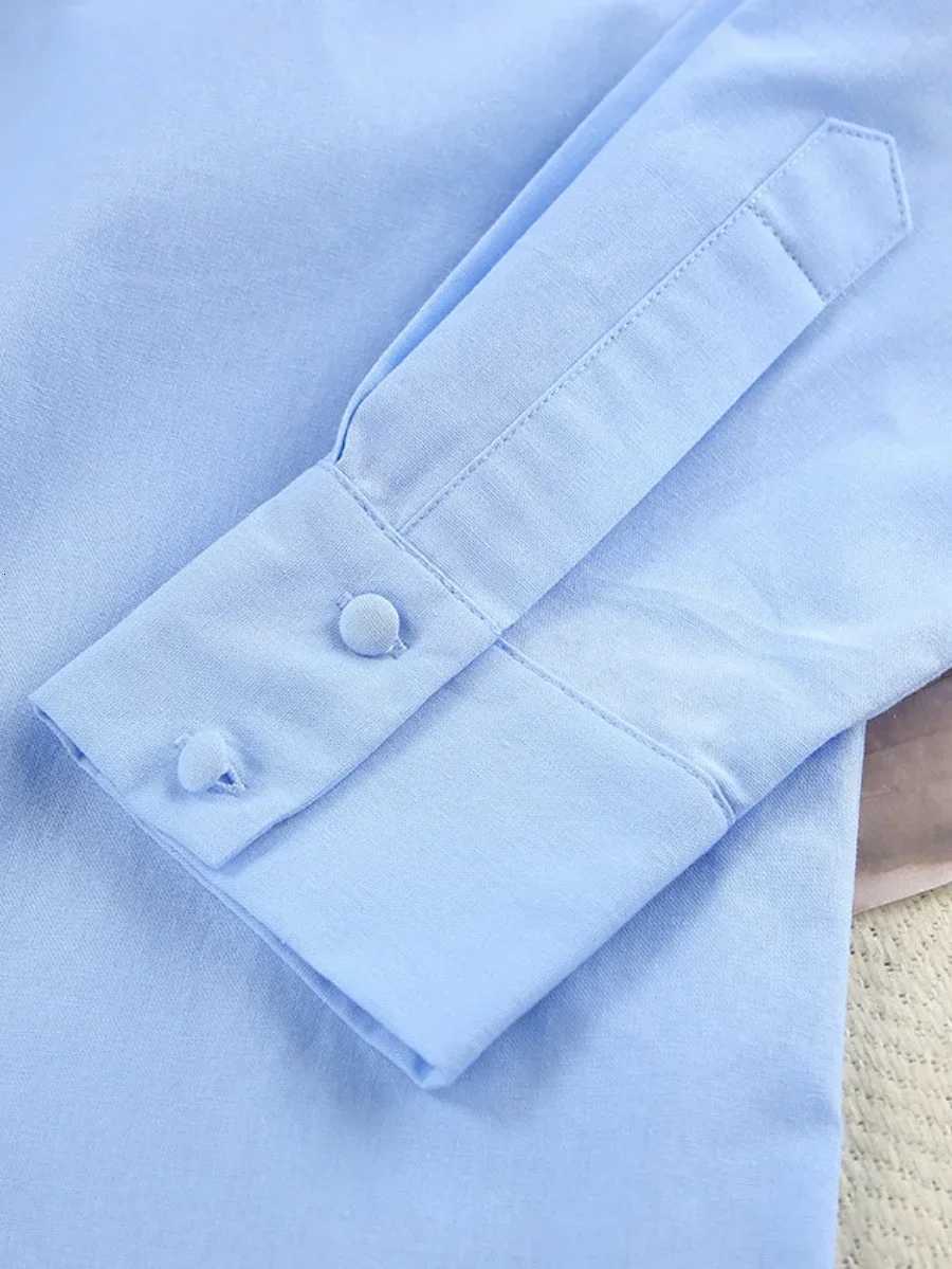 Blubelle 100 Cotton Blue Cardigan Long Sleeved Pants Pajamas TwoPiece Set Loose Casual Shirt Trousers Womens Home ClothingT251029