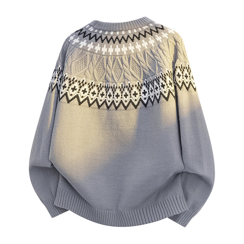 new autumn winter vintage patterned sweater for men round neck designer style trendy casual top Vintage Fashion printed pullover Long Sleeve Knitted J