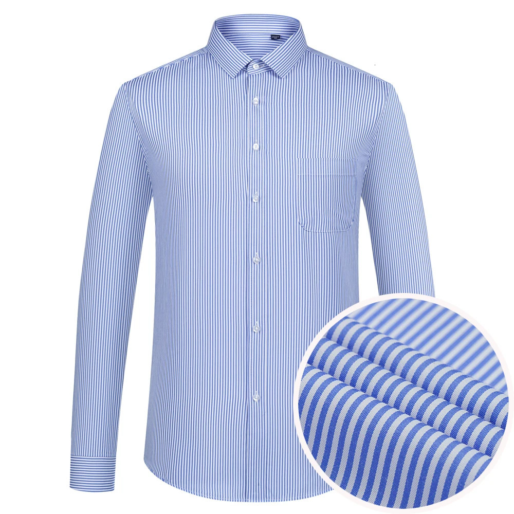 Mens Long Sleeve Striped Dress Shirts Regular Fit Comfy Cotton Blend Business Office Casual Buttonup with Front Pocket 251029