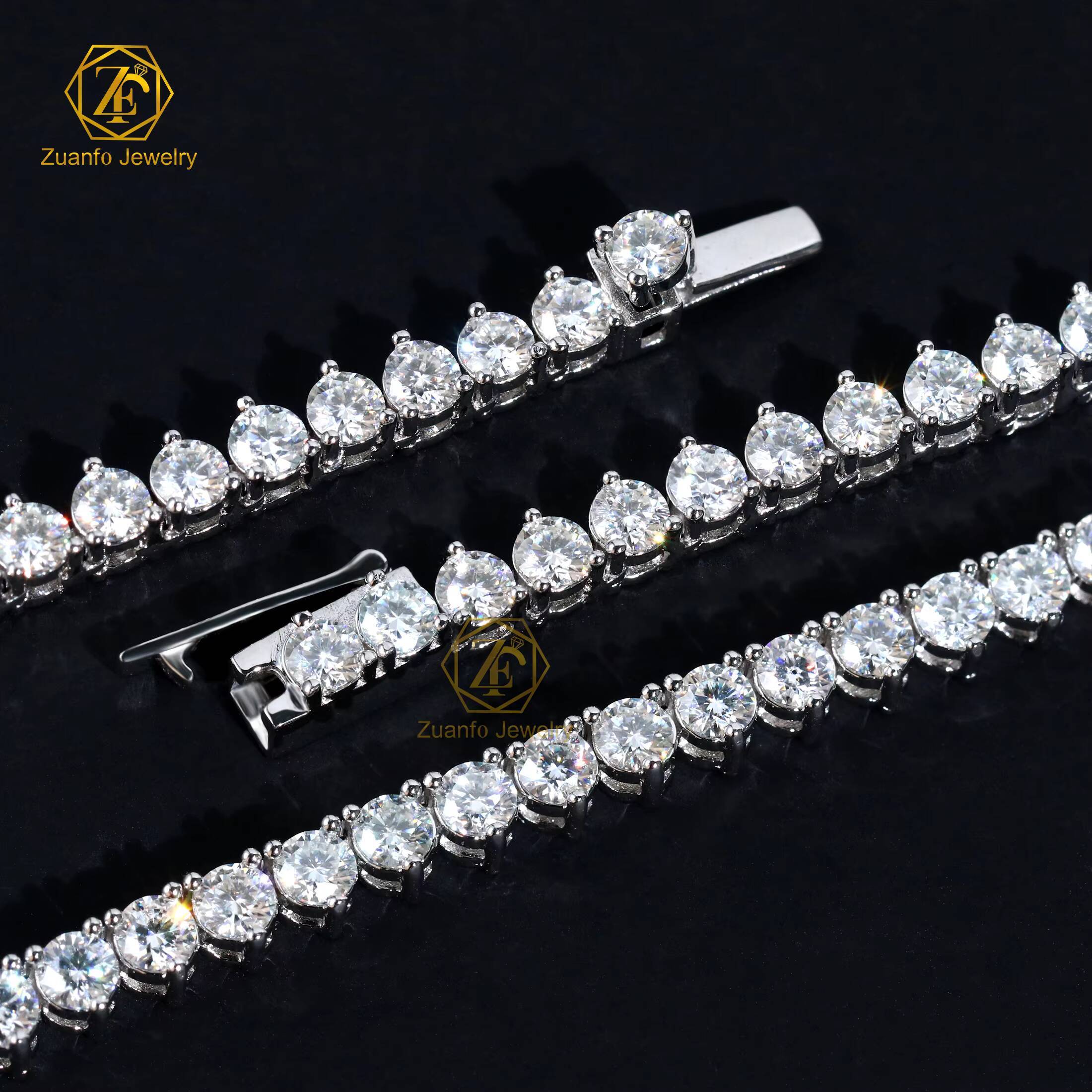 Christmas Custom Gift VVS Round Shape 3mm Colorless Loose Moissanite Lab Grown Diamond 14k Solid Gold Tennis Bracelet