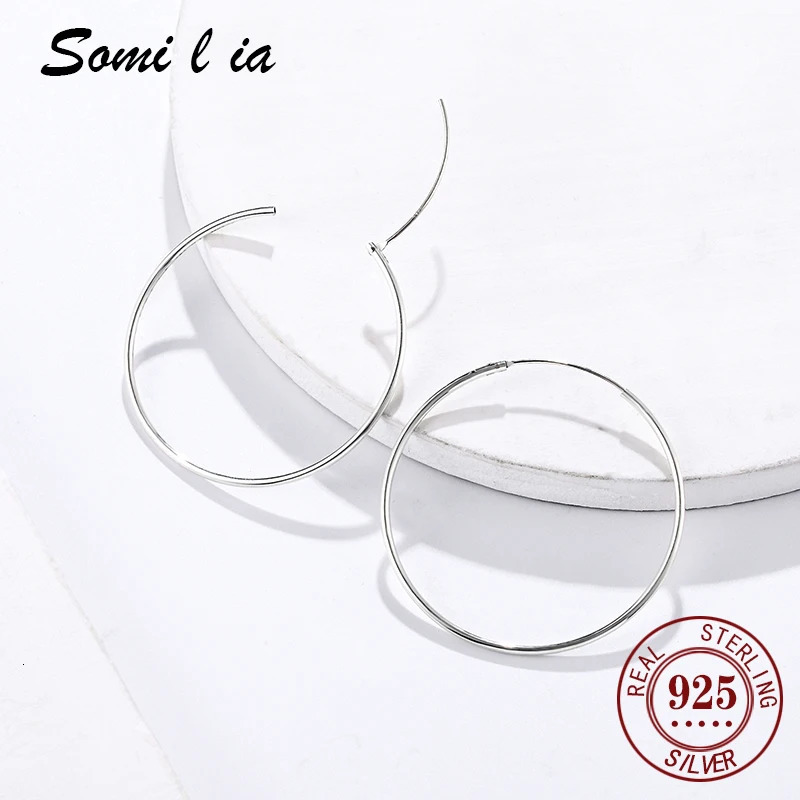 SOMILIA Platinum Big Hoop Earrings for Women 925 Sterling Silver Jewelry Female Fashion 1090mm For Gift 251013