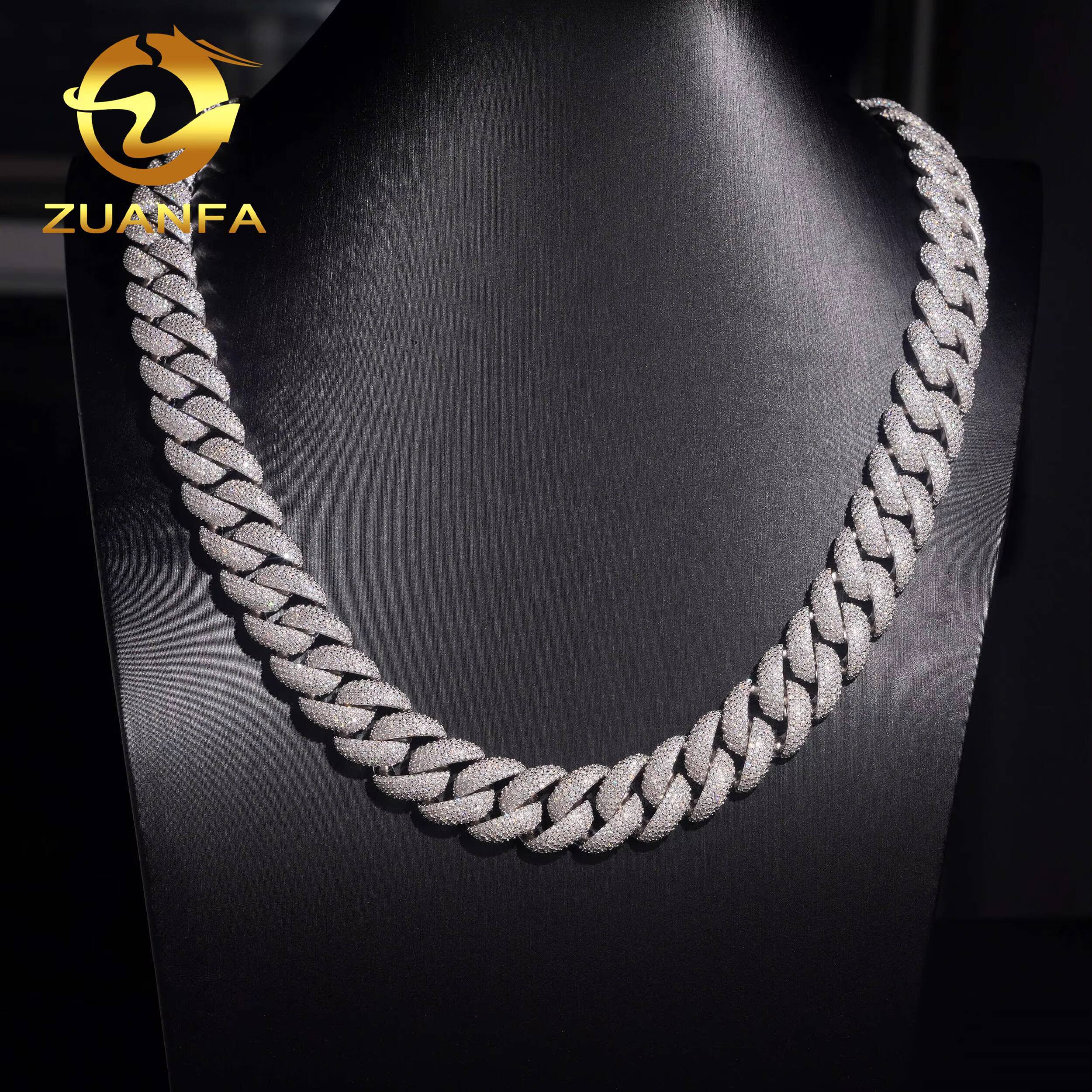 Hot Sale Necklace Chain 16mm Pass Tester VVS Moissanite Solid 925 Sterling Silver Gold Plated Hip Hop Iced Out Cuban Link Chain