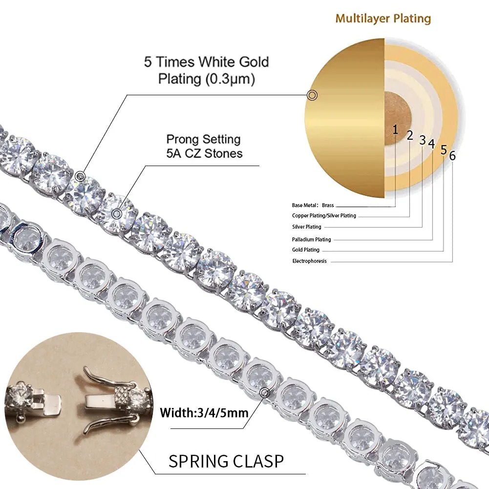 Tennis Chain Necklace for Men Women Iced Out Bling Necklace ProngSetting 5A Cubic Zirconia Stones Fashion Jewelry 251029