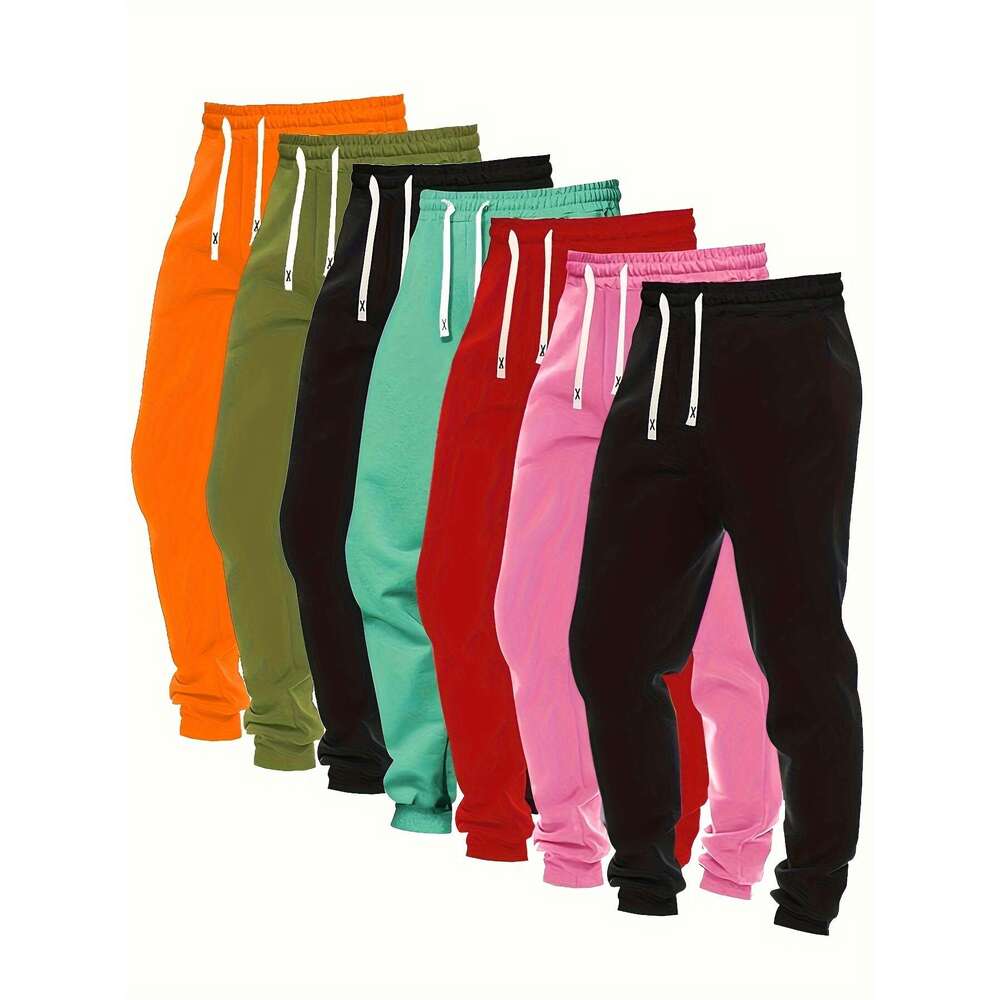 7-Pack Women's Casual Outdoor Long Pants with Pockets, Drawstring Running Sports Pants, Polyester & Spandex Blend, Slight Stretch, Geometric Patt