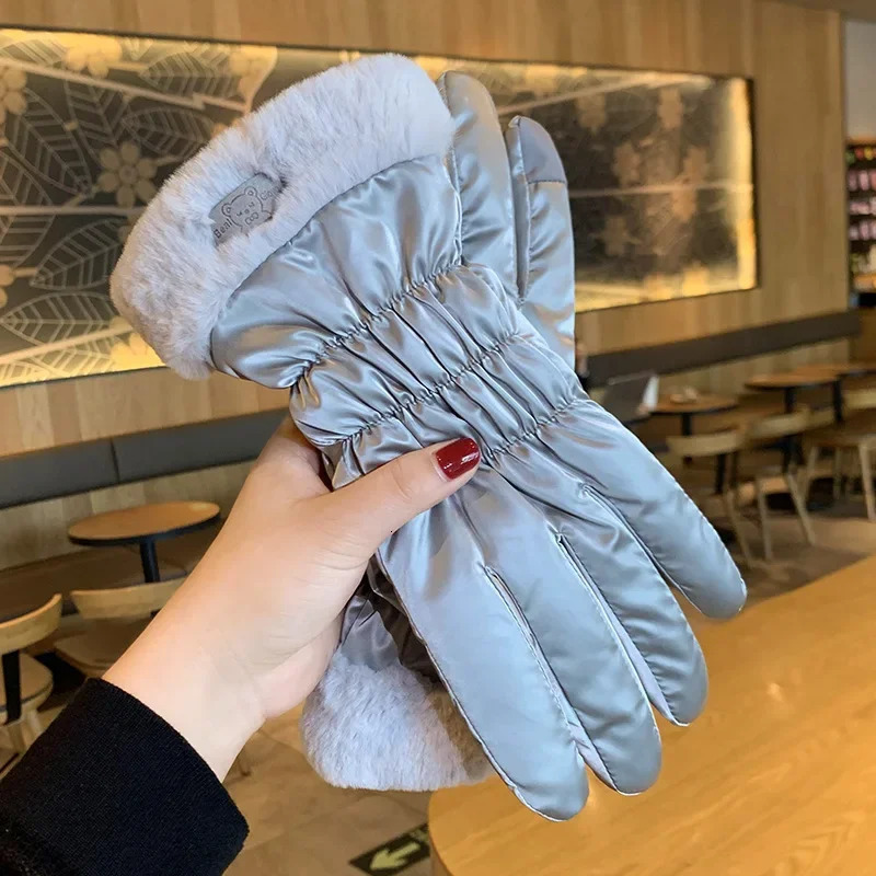 Ski Gloves Women Winter Fleece Thickened Warm Plush Cotton Waterproof TouchScreen Gloves For Outdoor Riding Mountaineering 251029