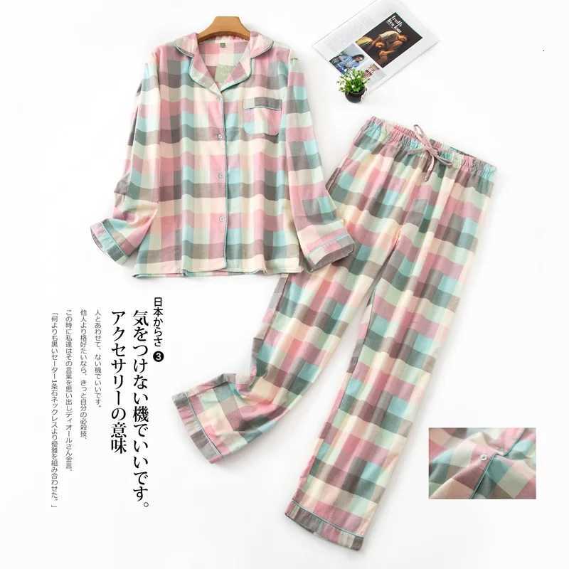 Fashion Plaid Winter 100 brushed cotton pajamas sets women sleepwear spring pure cotton pyjamas pijamas mujerT251029