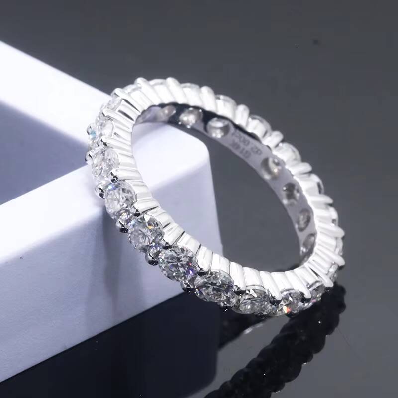 Elegant Moissanite Engagement Ring White D Round Shape Colorless Moissanite Ring Eternity Band 14K Solid Gold Moissanite Ring
