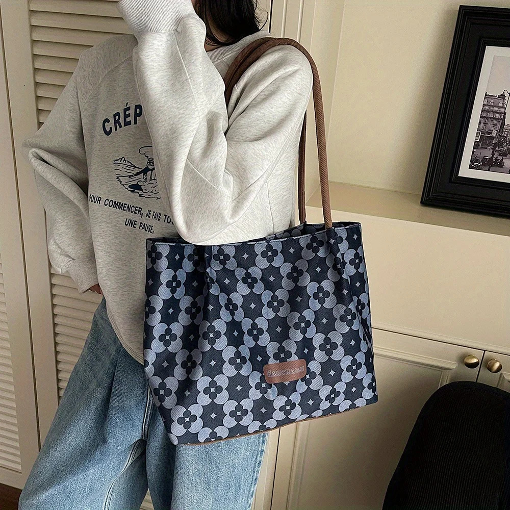 Summer Fashionable Flower Printed Shoulder Bag Womens Casual Large Capacity Tote Bag For College Outings Casual Vacation 251029