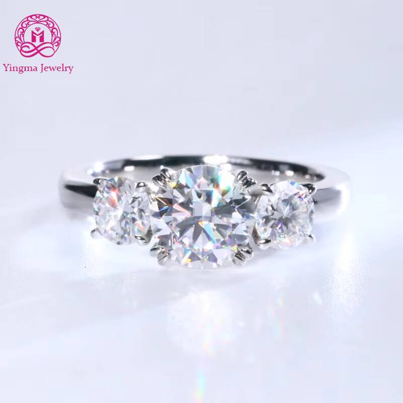 14K White Gold Moissanite Ring Fine 18K Solid Gold Jewelry Round Brilliant Cut Moissanite Trilogy Ring for Wedding Engagement