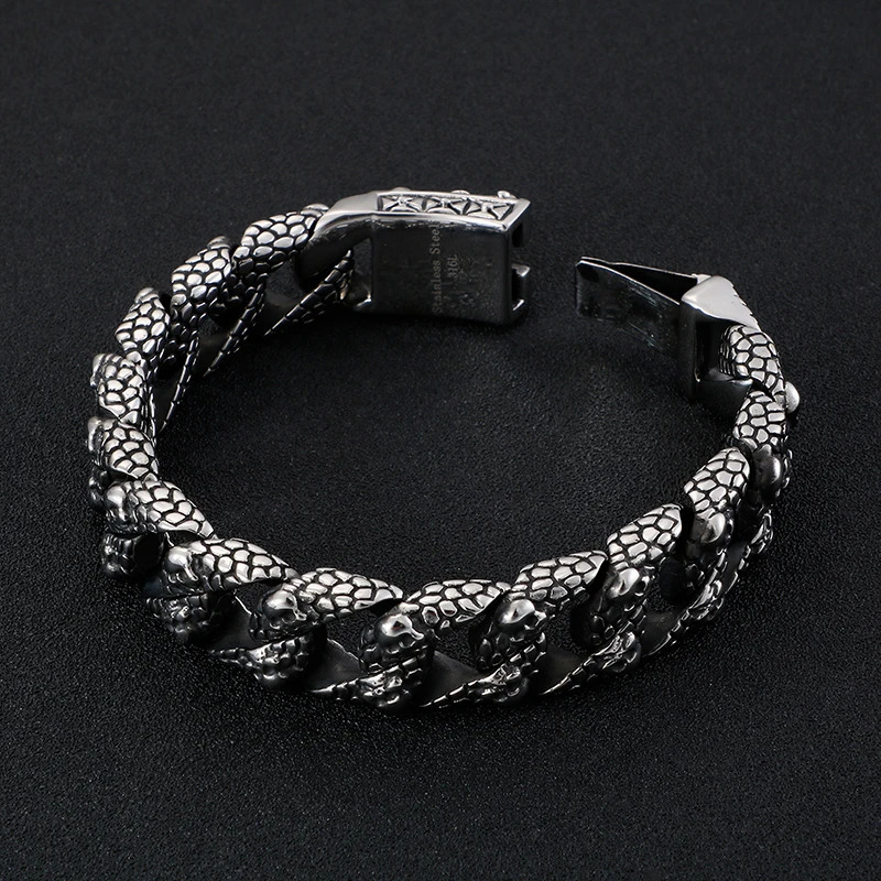 Fongten Gothic Mens Bracelets Stainless Steel Skull Franco Curb Chain Bracelet For Men Multiple Color Skeleton Armband Jewelry 251028