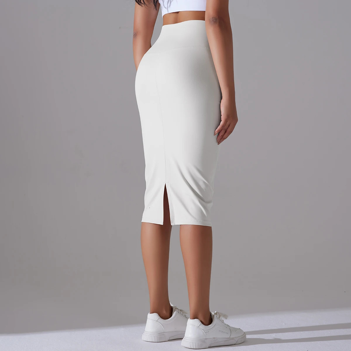 Womens Sexy Naked Feel Fabric Skinny Pencil Skirt Ladies Hips Wrap Bodycon High Waist Elastic Stretch Split Skirts 251028