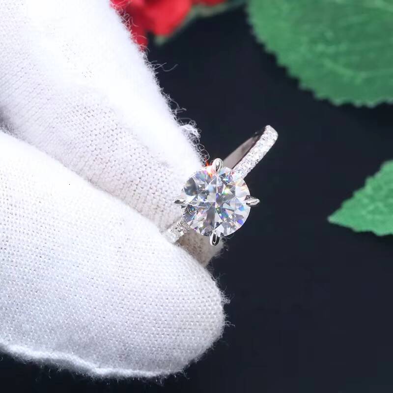 Yingma Fine Jewelry 8mm 925 Sterling Silver 14k 18k Solid White Gold 2ct Round Cut Moissanite Ring