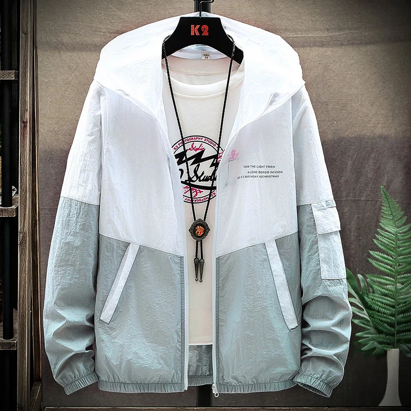 Summer Mens Sun Protection Shirt Thin Quick Drying Hood Windproof Jacket Breathable Letter Print Casual and Versatile Cardigan 251029