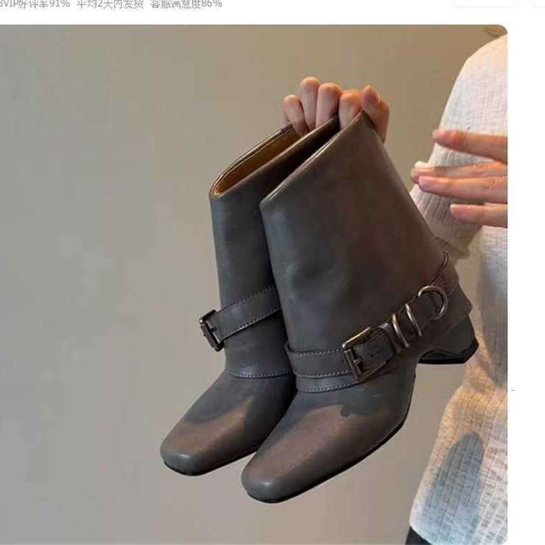 Height Increase Soft Cool Style Slimming Melad Western Boots Women with Belt Buckle Inner Suede Leather Boot for Autumn Designer Shoe and Winter