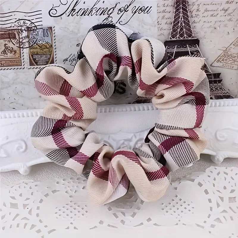 Elegant Plaid Scrunchie Elastic Hair Bands for Women Large Size Vintage Style Headband Ponytail Holder Headwear Hair AccessoriesW251028