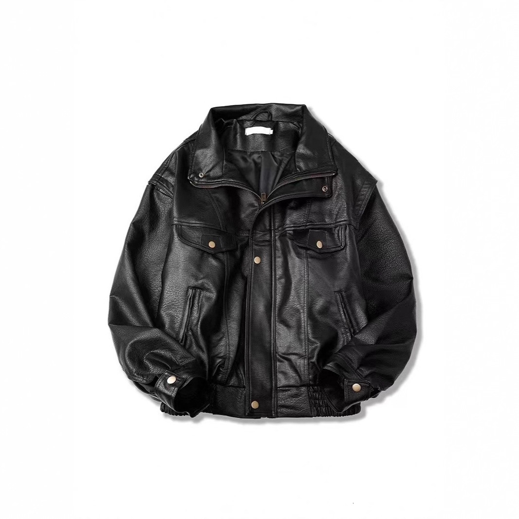 Designer Jacket High-end Short Motorcycle Leather Jacket For Men Autumn Trendy Brand Casual Loose Fit Cool Aviator PU Leather Jacket