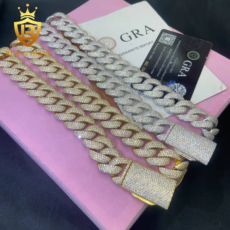 In Stock HipHop Style S925 Moissanite Cuban Chain 20MM Pass Diamond Tester VVS Iced Out Moissanite Necklace Chain Silver GRA