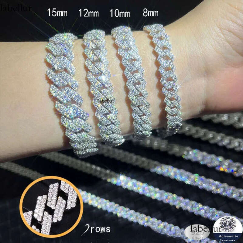 pass tester bracelets sterling sier GRA VVS D Moissanite Cuban link Chain Fine Jewelry Bracelet