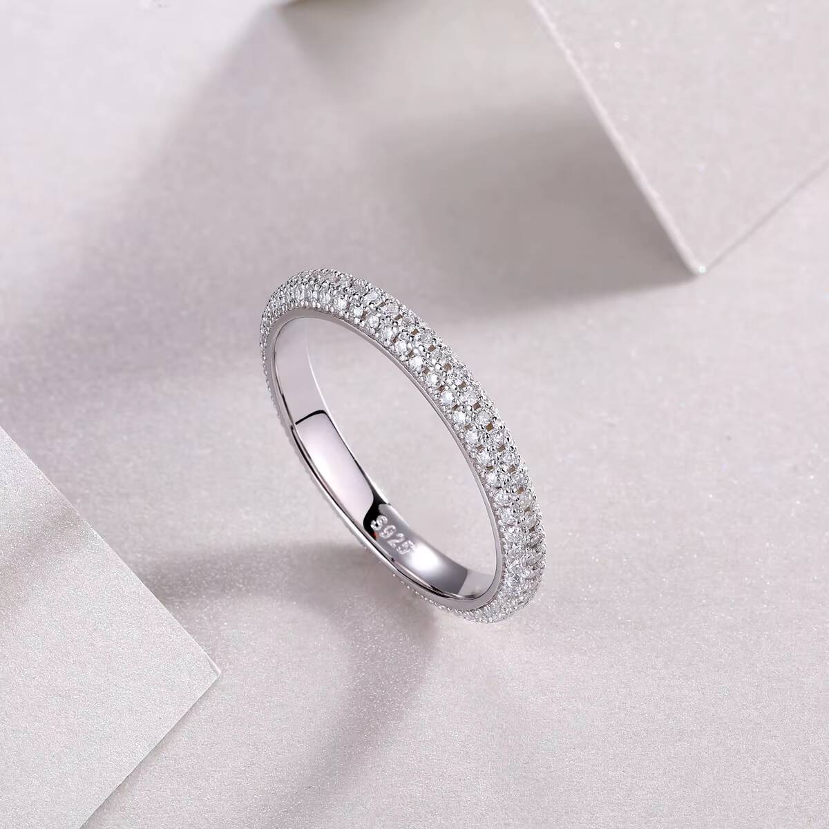 Customizable 3Row Moissanite Eternity Wedding Ring High Quality 14K18K Plating Gold Luxury Brilliant Cut Silver Jewelry Women