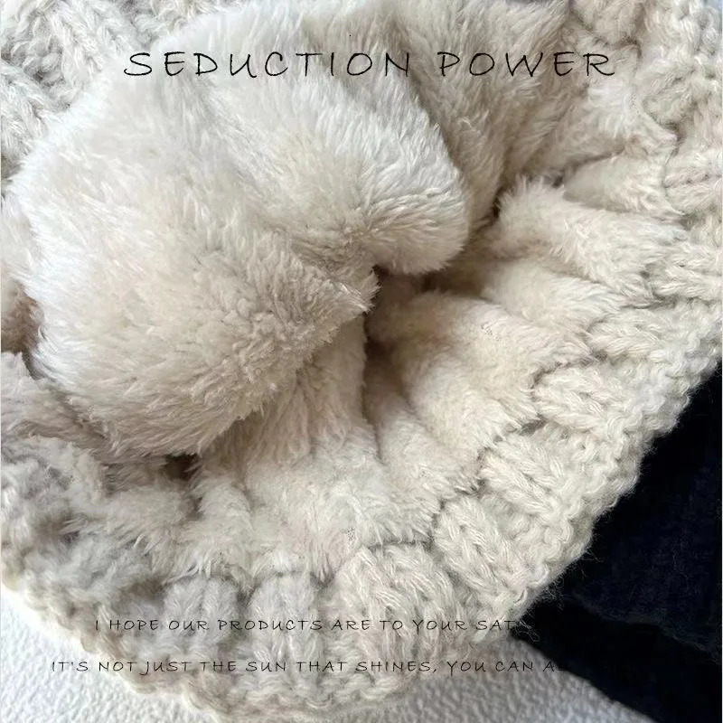 Winter Twist Knitting Hat For Women Fur Pompom Thick Plush Cap Beanie Solid Color Ladies Warm Ski Snow Skullies Beanies 251029