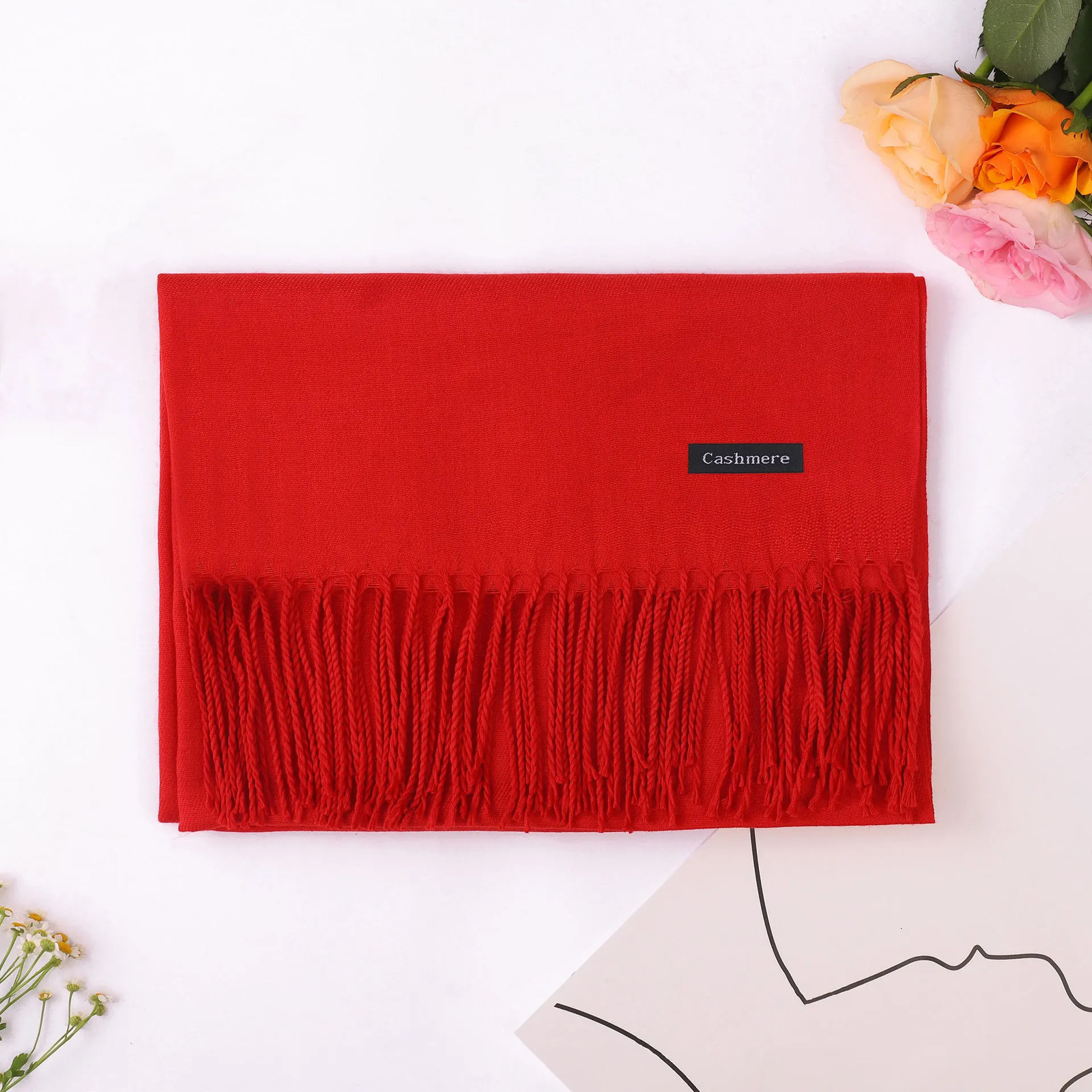 Multicolor autumn and winter solidcolor scarf womens singlecolor faux cashmere fringed thickened shawl fashionable 251013