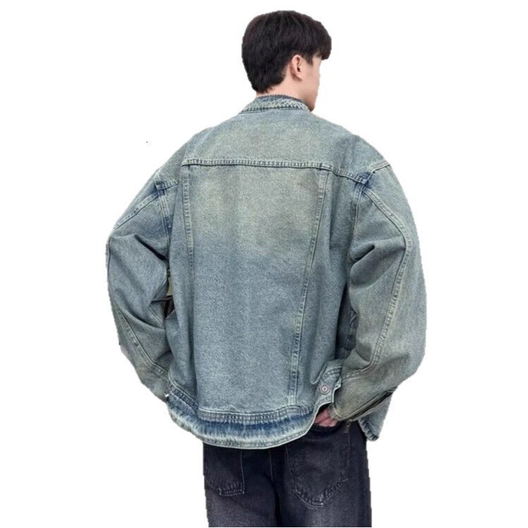 American Niche Deconstructed Washed Denim Jacket Men Spring Designer Jacket Autumn Trendy Brand High Street Oversized Loose Stand Collar Coat
