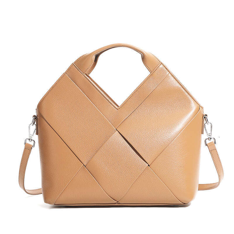 Top Layer Genuine Woven Inverted Triangle Design Fashion Soft Leather Handbag Crossbody Bag for Women
